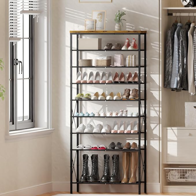 10-Tier Tall Shoe Rack, Large Capacity Shoe Shelf Holds 40-45 Pairs, Shoe Organizer for Entryway, Hallway, Living Room, Rustic Brown