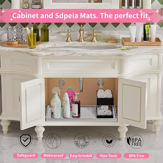 Sdpeia Under Sink Mat 22"×14" Waterproof Silicone Cabinet Liner & Sink Protector for Kitchen & Bathroom, Multi-Purpose Organizers Tray for Pets, Laundry, Cat Litter Mat