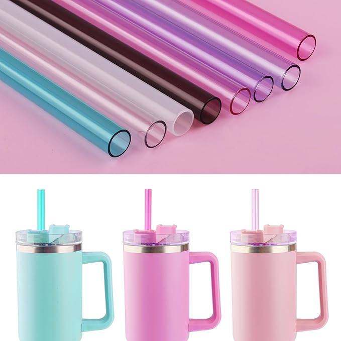 Replacement Straw Compatible with 40 oz Stanley Quencher Tumbler, 12 Inch Extra Long Reusable Plastic Straws for 40 Oz Cup,Dark Pink-6 Pack