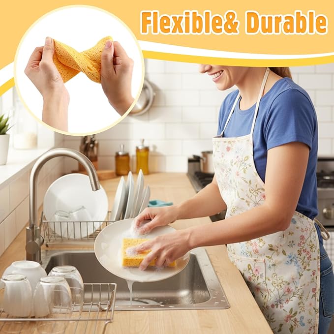 Tioncy 12 Pcs Extra Large Car Washing Sponges 6 x 4 x 1 Inch Cellulose Kitchen Sponges Bulk, Big Yellow Cleaning Pads, Clean Tough Messes Without Scratching for Home Kitchen Boat Bail Car