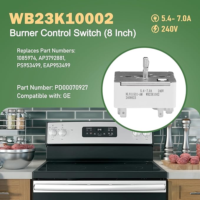 WB23K10002 Range Surface Element Switch/Burner Control Switch 8 Inch Replaces Parts: 1085974, AP3792881, PS953499, EAP953499 Compatible with GE