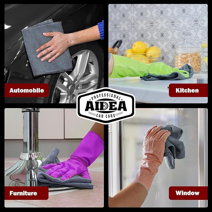 AIDEA 극세사 걸레 그레이 150팩, 차량용 극세사 타월, 프리미엄 차량용 천, SUV, 가정, 주방, 창문, 작업장에 적합한 보푸라기 없는 청소용 천, 12×12인치