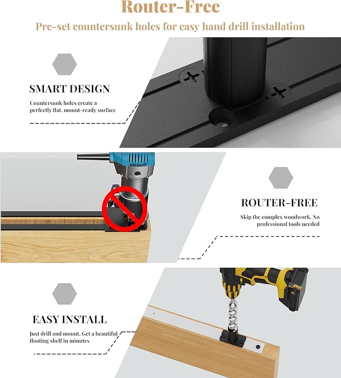 Floating Shelf Bracket Heavy Duty Shelving Brackets,Decorative Floating Shelf Hardware Black,Hidden Metal Shelf Support Bracket Heavy Duty Floating Mantel Bracket (53X6X1.2-Starter Jig)