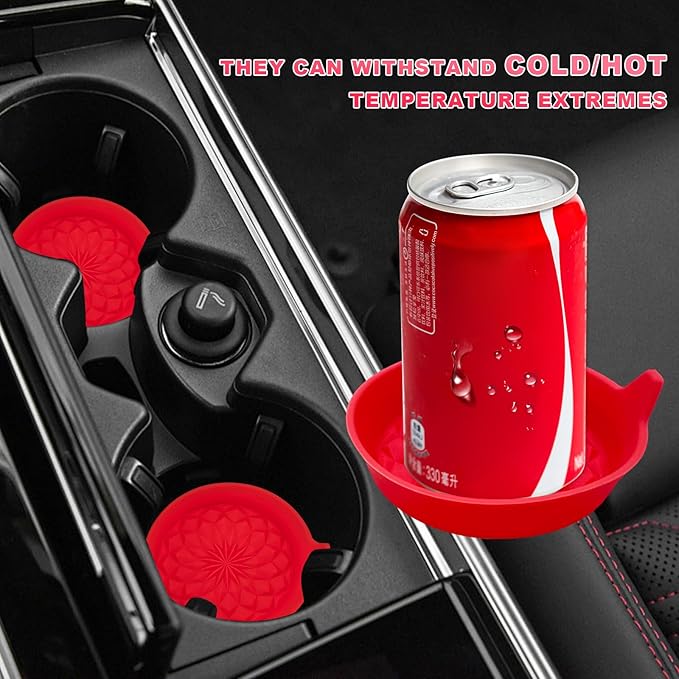 4 PCS Car Cup Holder Coasters, 2.75 Inch Anti-Slip Insert Silicone Car Coaster Drink Mat, Shockproof Universal Auto Cup Coasters for Most Vehicles, Car Interior Accessories (Red)