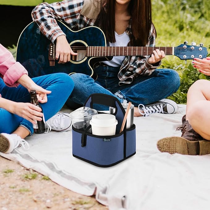 Beautyflier Reusable Insulated Coffee Cup Carrier, Portable Drink Carrier for Delivery, Drink/Cup/Coffee Holder with Handle for Take-Out Coffee (Blue)