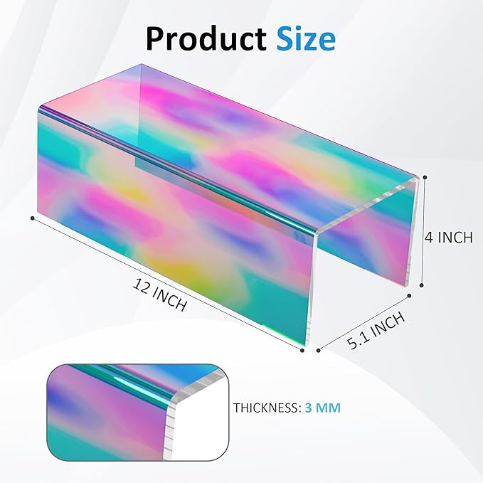 Acrylic Shelf Riser 12x5.1x4 pack of 2, Iridescent Acrylic Stand for Funko Pop, Collectibles, Brand Store, Home Storage Organizer, 12x5.1x4 Inch