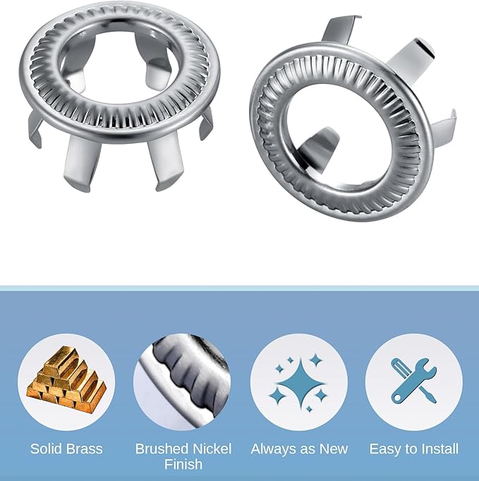 2 Pack Sink Overflow Ring, WOWOW Brass Sink Trim Overflow Cover Hole Insert Cap, Vanity Sink Trim Rings for Bathroom Kitchen Basin (Brushed Nickel)