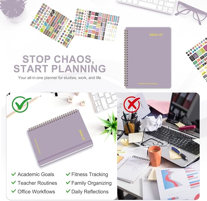 Planner 2026-2027, Weekly and Monthly Academic Year Calendar Planner, July 2026 - June 2027, Daily Agenda Book for Office School Supplies, A5(6.3'' x 8.5'')