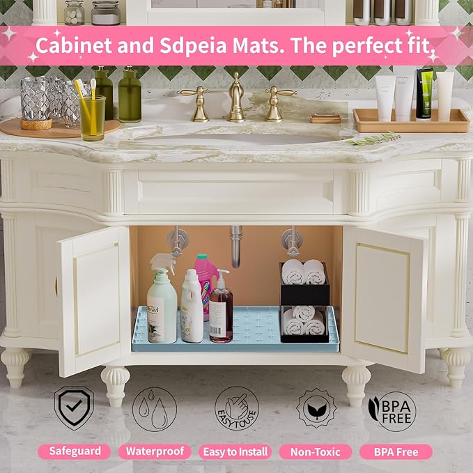 Sdpeia Under Sink Mat 22"×14" Waterproof Silicone Cabinet Liner & Sink Protector for Kitchen & Bathroom, Multi-Purpose Organizers Tray for Pets, Laundry, Cat Litter Mat