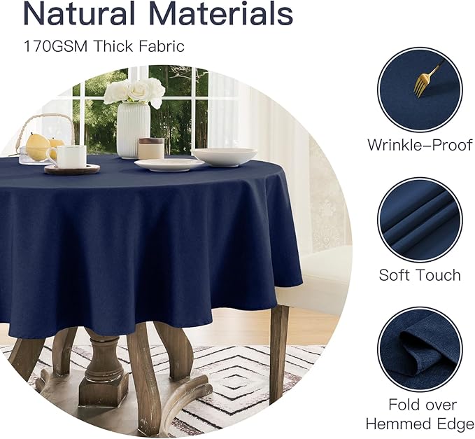 Veblandy Tablecloth Linen Textured Waterproof & Stain Resistant Table Cloth Wrinkle Free Decorative Fabric Farmhouse Table Cover for Dining/Party/Buffet/Wedding, 60 x 60 Inch, Navy Blue