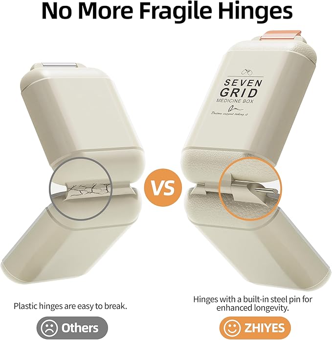 Portable Pill Organizer, Pill Box with 7 Compartments, Small Pill Case for Travel, Daily Medicine Pill Organizer with Air-Tight Lid, BPA-Free Material Pill Container (White)