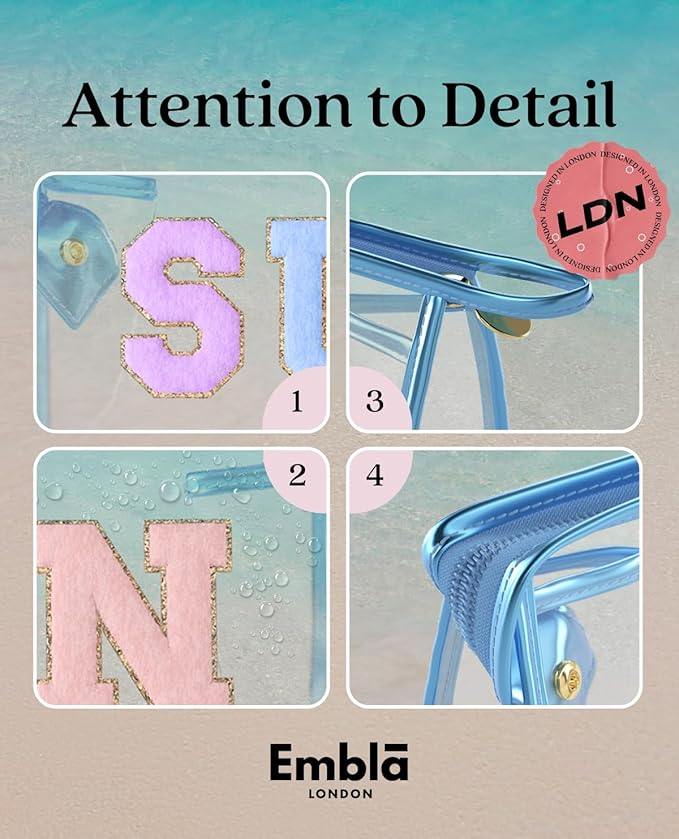 Embla Makeup and Lotion Bag - Waterproof Makeup and Sunscreen Pouch for Travel, Beach, Pool - Clear Zipper Pouch for Sunscreen and Cosmetics Storage, Durable Make Up Organizer for Beach Bag Essentials