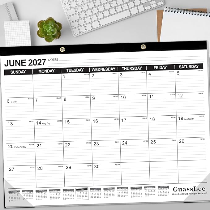 GuassLee Large Desk Calendar 2026-2027,19 Months from Jun. 2026 to Dec. 2027, 22 x 17 Inches Desktop Wall Calendar Hanging Planner with Julian Date, Notes, Corner Protectors for School Home Office