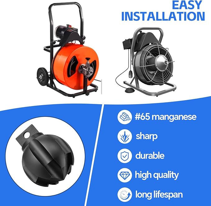Drain Snake Drill Attachment, Multi-Functional Spherical Cutter 2 Inch Diameter, Fits 3 to 6 Inch Pipes for Clears Scale, Tree Roots, Compatible with 50/75/100FT Sewer Snake Machines