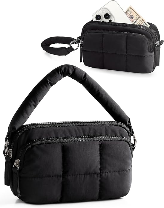 Women's Wristlet Wallets, Small Puffy Wristlet Purses with Zipper, Travel Credit Card Holder Phone Organizer Bag