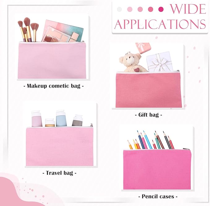 Reginary 10 Pcs Valentine's Canvas Makeup Bags Bulk for Women, Travel Toiletry Cosmetics Bags, Blank DIY Pencil Pouch, Gift for Valentine's Day, Patrick's Day, Wedding, Bridal Shower, Coworker (Pink)