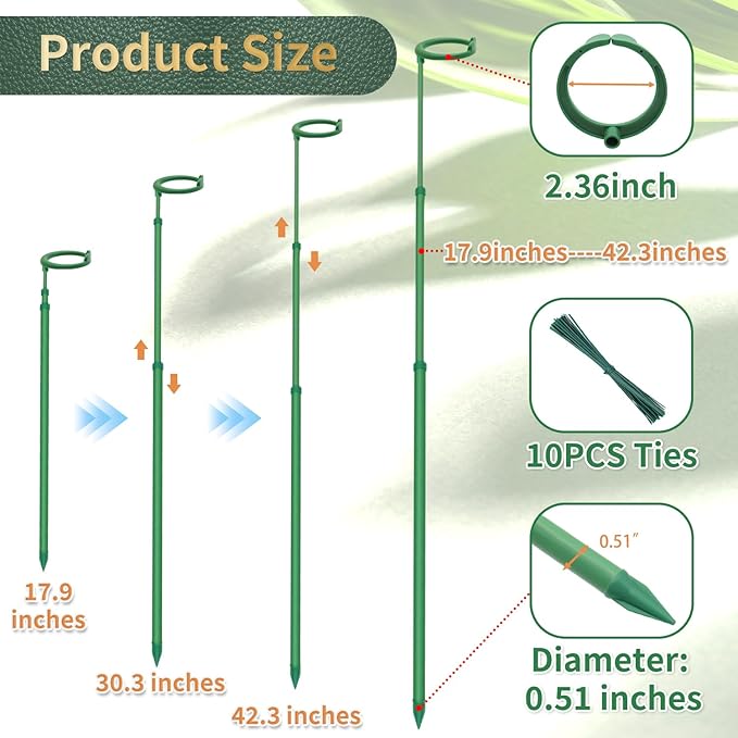 Telescoping Plant Stakes, 3Pcs 17.9In to 42.3In Adjustable Monstera Plant Support Orchid Sticks with Clips, Plant Sticks Support Tall for Monstera, Orchids, Tomatoes, Vines & Indoor Outdoor Plants