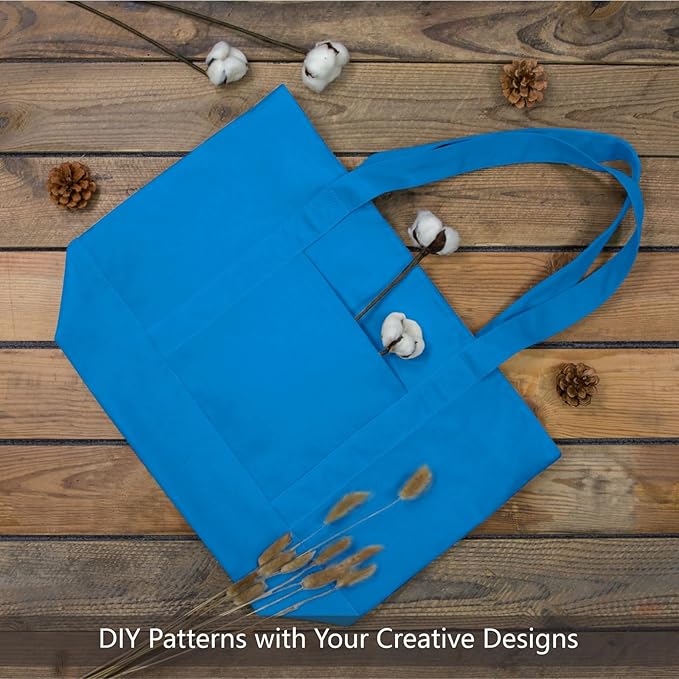 TOPDesign 1-Pack Canvas Tote Bag with an External Pocket, Reusable Grocery Shopping Bag, Top Zipper Closure, Daily Essentials (Ocean Blue)