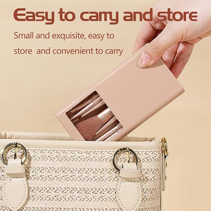 Travel Brush Set, Portable 5 PCS Mini Makeup Brushes with Mirror, Easy-taken Makeup Tool Set for Eyeshadow, Contour, Blush, Complete Function Cosmetic Profesional Tools (Brown)