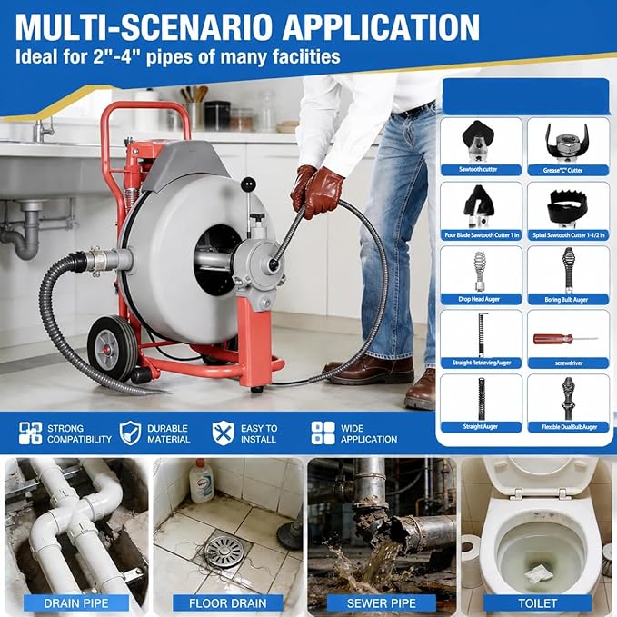 10Pcs Drain Snake Drill Attachment， Drain Auger Cutter Kit, Fit K-400 C-4 C-6 C-7 C-8 C-9 Cleaning Machines, 5/8 Inch Cable Heads for 5/16" 3/8" Drain Clog Remover