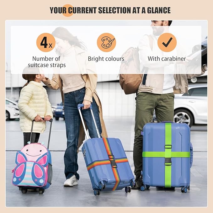 BILIONE 8 Pcs Luggage Straps, 79" Long Belts Keep Suitcase Secure While Traveling, TSA Approved Add a Bag Premium Accessory for Travel Bag Closure (8 Pcs Purple)
