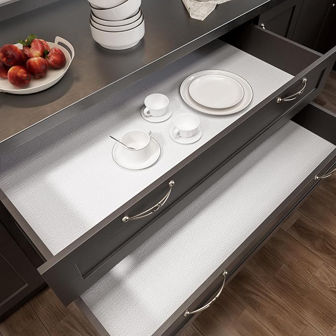 12" x 240" Shelf and Drawer Liner for Kitchen Cabinets Non-Adhesive Easy Cut Non-Slip Shelves Paper, Durable Washable Cupboards Liners Protector Cabinet Bathroom Drawers Pantry Shelving, White