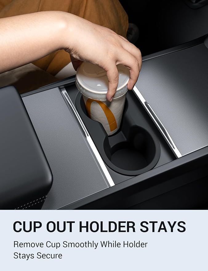 Motrobe Cup Holder Insert for 2025 2026 Tesla Model Y Juniper 2024 2025 2026 Model 3 Highland Anti-Shake Silicone Console Cupholder Tesla Accessories (Standard/Premium/Performance)