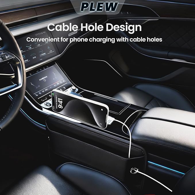 PLEW 2-Pack Black Obsidian Car Seat Gap Filler, Premium Leather Console Organizer Universal Fit for Car SUV Truck Multi-Purpose Essentials Organizer - Anti-Drop Auto Interior Accessories