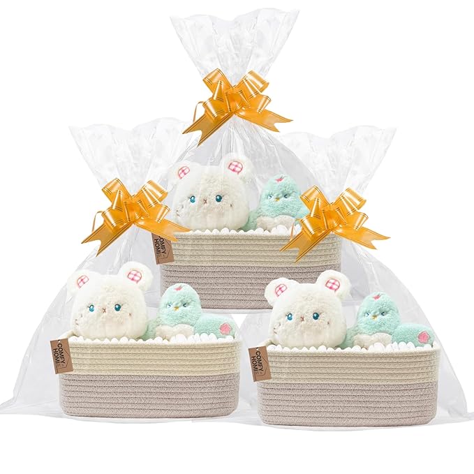 COMFY-HOMI 13" x 8.5" x 5.1" Storage Baskets for Organizing | Cotton Rope Woven Basket | Toy Storage Bin Box | Basket for Shelves, Closet Organizer Bin, Decorative Closet Shelf, 3 Pack, beige brown