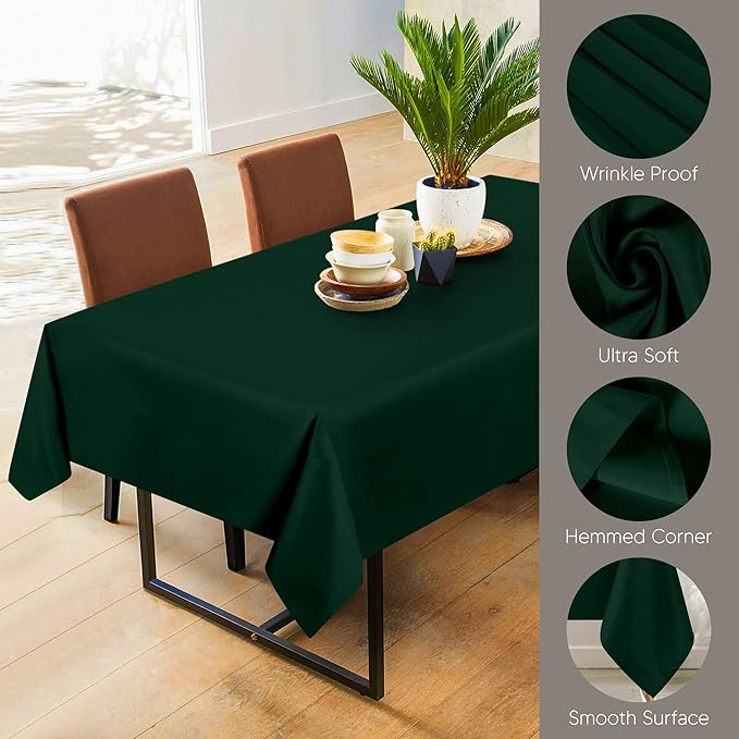 Utopia Kitchen Rectangle Table Cloth 2 Pack (60x84 Inches, Hunter Green), Machine Washable Polyester Table Cover for Dining, Buffet Parties, Picnics, Events, Weddings and Restaurants