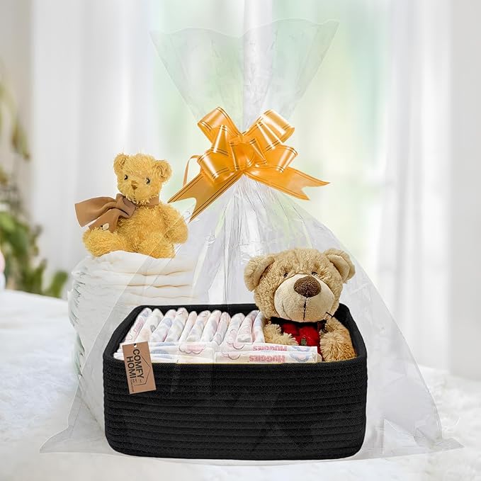 COMFY-HOMI 11.5"x7.5"x4.7" Storage Baskets for Organizing | Cotton Rope Woven Basket | Toy Storage Bin Box | Basket for Shelves, Closet Organizer Bin, Decorative Closet Shelf, 1 Pack all black