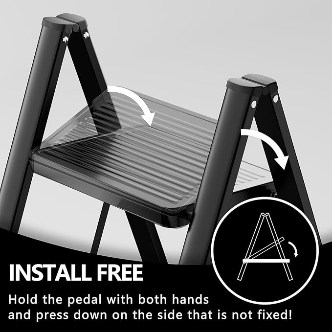 Step Ladder 4 Step Folding, Sturdy 330 Lbs Small Step Stool for Adults, Closet Step Stool Ladder with Anti-Slip Wide Pedals, Portable Folding Ladder for Home Kitchen Office