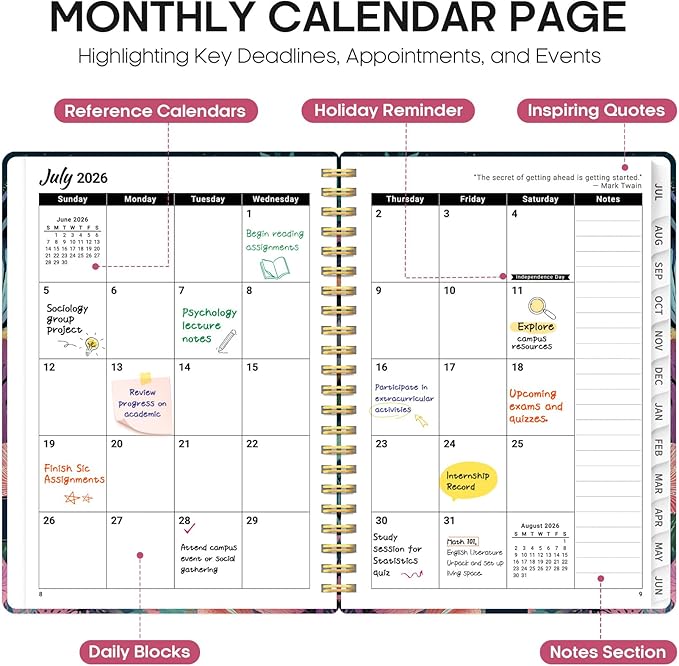 Planner 2026-2027, Academic Year Monthly and Weekly Calendar Planner, Jul 2026 - Jun 2027, Hardcover Teacher Student Planning Agenda book with Tabs, Perfect for School Office Supplies, 8.5" x 11" - Jellyfish