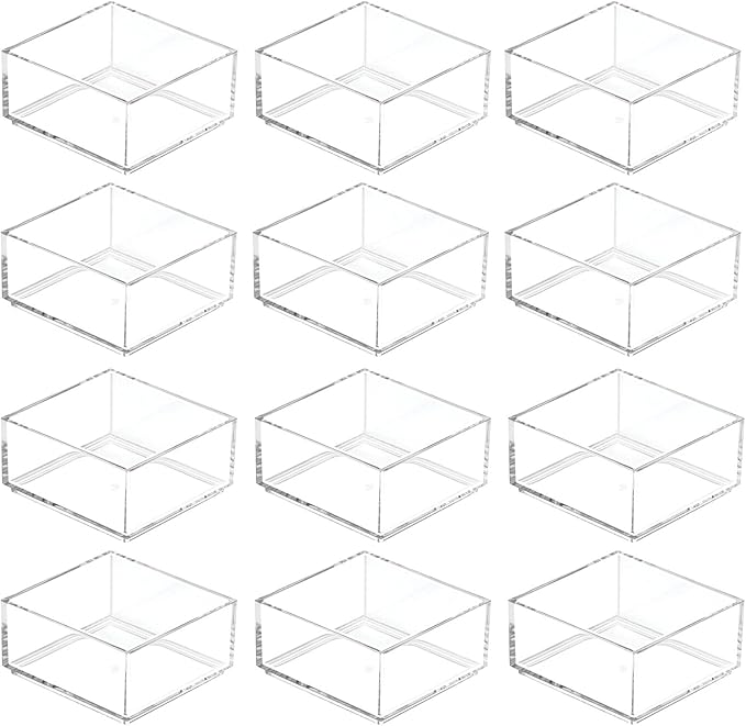 mDesign Plastic Square Desk Organizer - Create Section for Home Office Drawers, Desktop - Holds Pens, Paper Clips, Notebooks and Other Office Supply Accessory - Lumiere Collection - 12 Pack, Clear