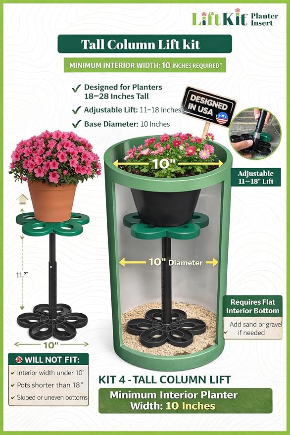 Tall Column Plant Riser Fill Bottom of Tall Flower Pots and Large Plant Containers | Indoor and Outdoor (11-17" Rise, 10" Base, 10" Top)