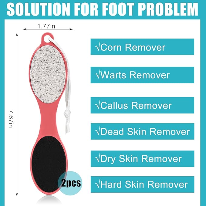 Foot File Callus Remover-2 Pcs 4 in 1 Foot Scrubber Dead Skin Remover for Feet,Pumice Stone, Foot Rasp and Sand Paper for Home Foot Care,Foot Brush for Shower (Red Pedicure Foot File)