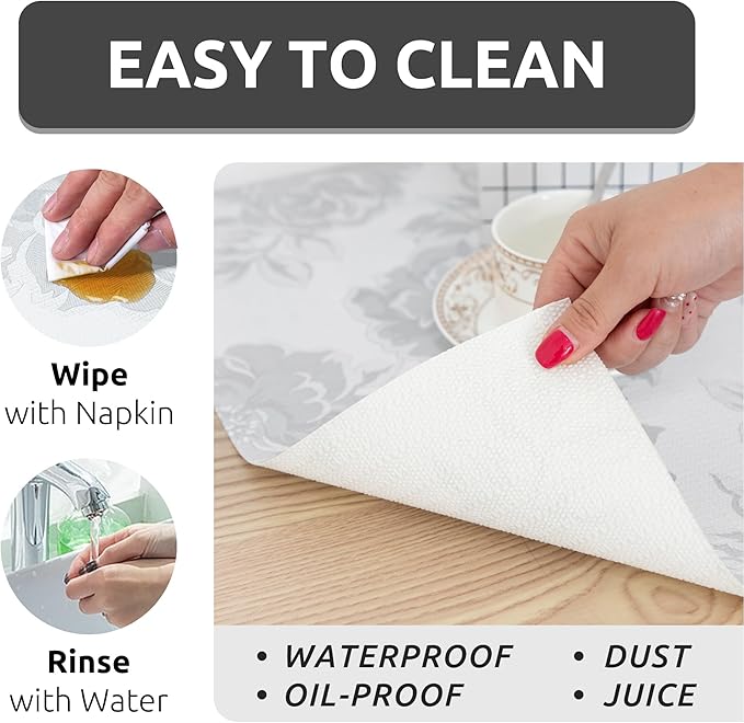 12X120 Inch Shelf Liner for Kitchen Cabinets, PVC Drawer Liner for Dresser Non-Slip Bathroom, Non-Adhesive Cabinet Liner Washable (White Flower)(1 Roll)