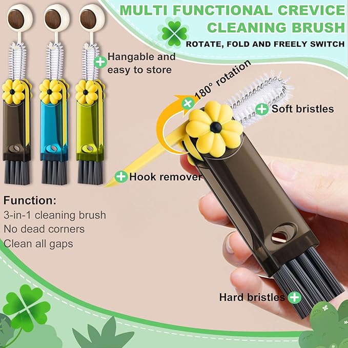 3 in 1 Cup Lid Cleaning Brush, Multifunctional Gap Cleaning Brush, Home Kitchen Crevice Brush, Portable Bottle Cleaner Brush for Cleaning Tight Spaces, Bottle Gaps, Travel Mug Caps(3 PCS)