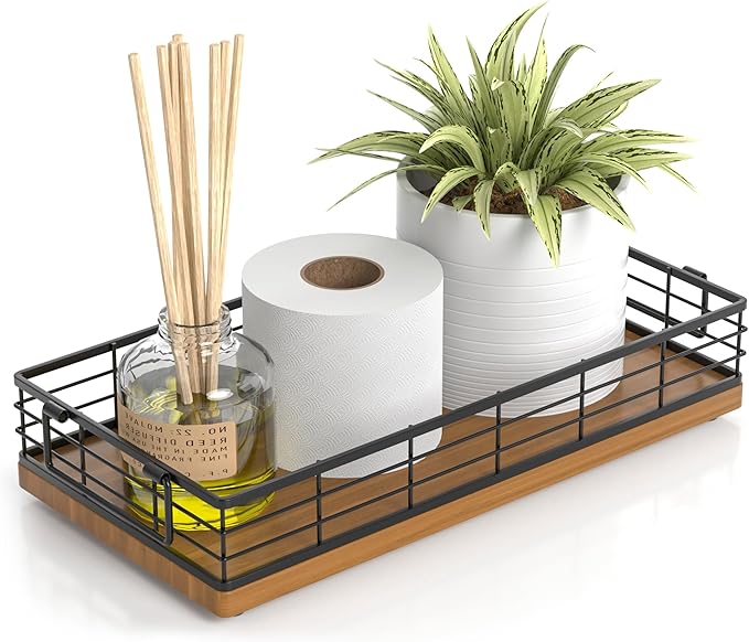 Toilet Paper Basket, 13 Inch Bathroom Basket Toilet Tank Tray Organizer Storage for Toiletries, Living Room and Kitchen (Walnut)