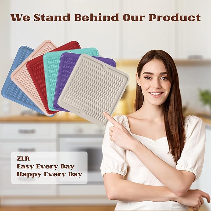 ZLR Silicone Dish Drying Mat for Kitchen Counter, Eco-Friendly Fast Dry Dish Mat, Easy Clean Multi Usage Drying Matt, Heat Resistant Trivet, 12" x 12" Middle, Milk White