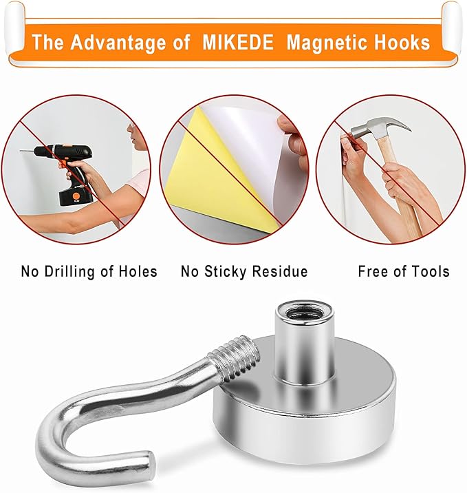 MIKEDE 30LB Magnetic Hooks Strong Neodymium Magnets Hooks for Hanging, Earth Magnetic Hooks Heavy Duty for Refrigerator, Extra Cruise Hooks for Kitchen, Classroom, Workplace,Grill 75PCS
