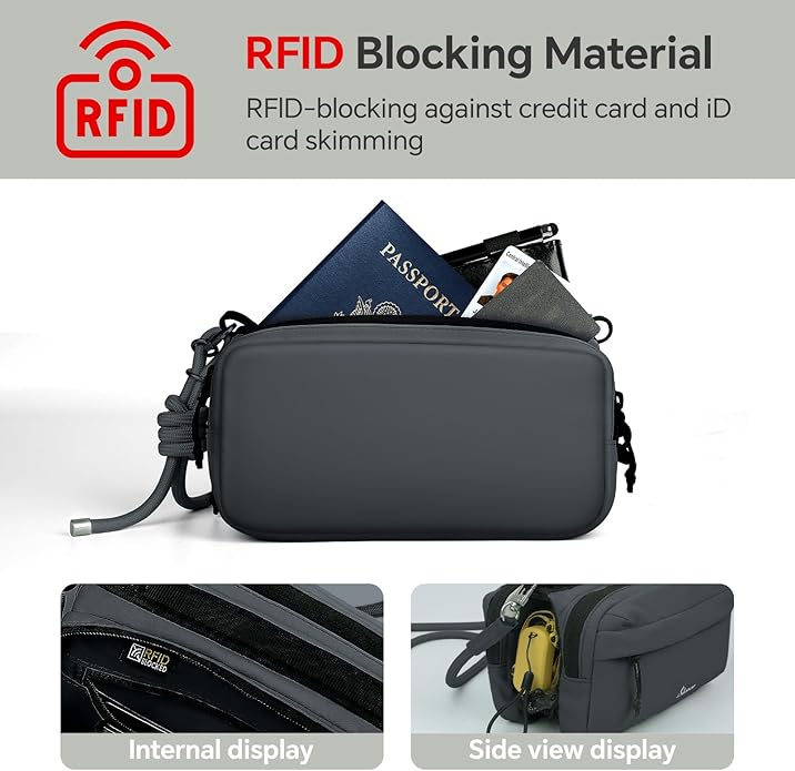 Small Crossbody Travel Bag for Women, Water-Resistant Nylon, RFID Blocking, Organizer with Bottle Slot, Adjustable Rope Strap