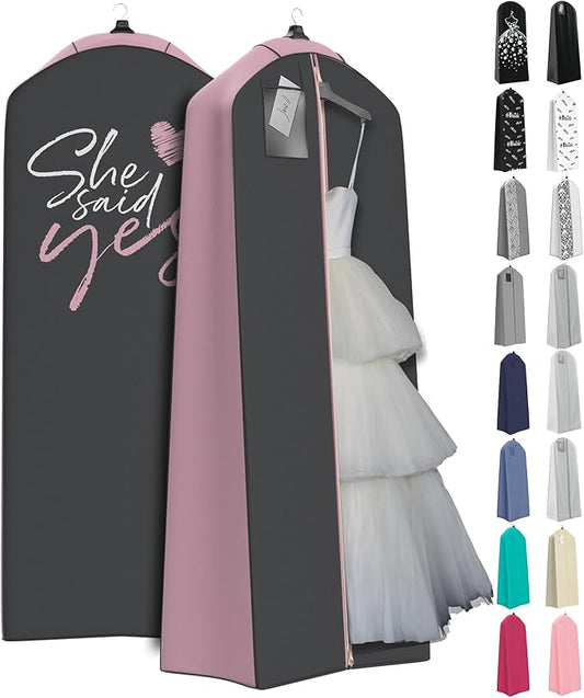 Your Bags Wedding Dress Garment Bag – 72" Garment Bags for Hanging Clothes with 20" Gusset for Puffy Gowns – Durable Dress Cover for Travel or Storage – Rip-Resistant with ID Window - She Said Yes