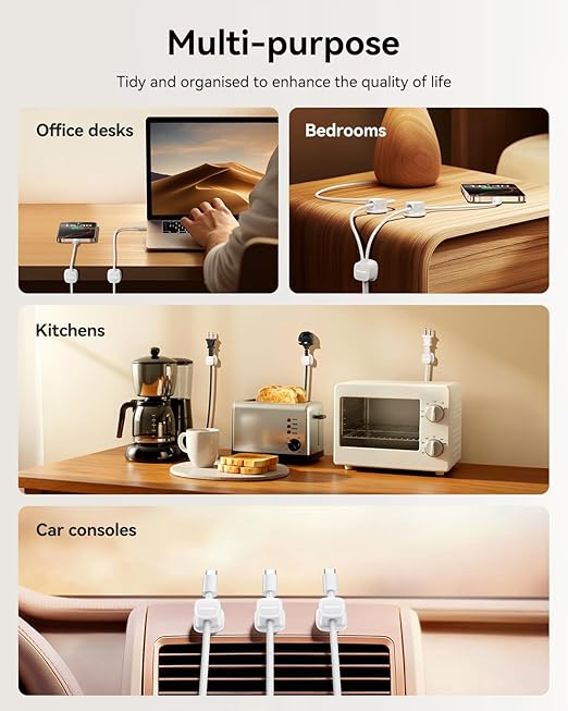 18-Pack Magnetic Cable Clips Cord Organizer-Cable Smooth Adjustable, Rocoren Desk Cable Management Accessories,Cable Holder Clips Wire Holder Keeper for Desktop,Nightstand,Wall,Home Office,Phone,Car