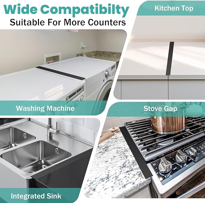 Stove Gap Covers 2PCS, Stove Gap Filler Stainless Steel,13.8'' to 27.5'' Adjustable Length,Range Trim Kit,Oven Stove Gap Guard Between Stovetop and Counter,Easy to Clean Heat Resistant, Black
