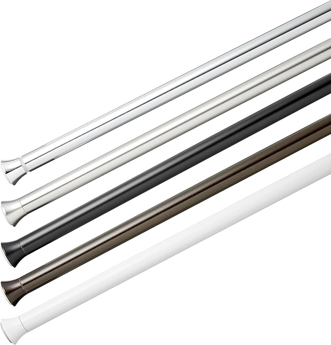 Amazon Basics No Drill Adjustable Sturdy Spring Tension Curtain Rod, 54-90", Black, Classic Finial