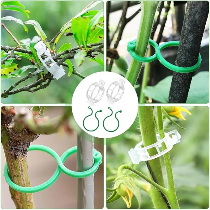 400 Pcs Plant Support Clips, 2 Types in 1 Pack, Plastic Garden Clips for Tomato, Grape, Cucumber, Vine Plants, Reusable Plant Clips for Climbing Plants (Green White)