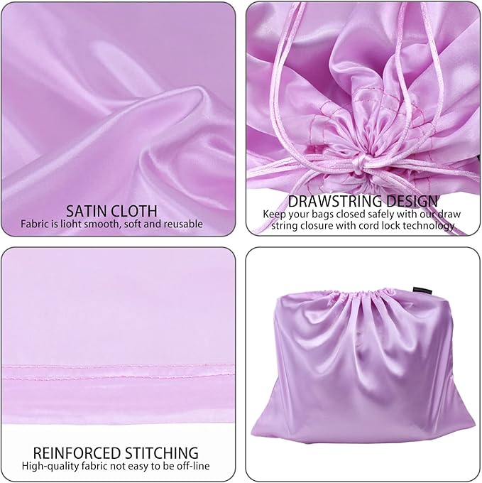 6 Pack Dust Bags for Handbags Silk Dust Cover Bag for Handbags Purses Shoes Boots, Silk Dustproof Drawstring Bag Travel Storage Pouch (Lavender, 23.6 × 19.6 in)