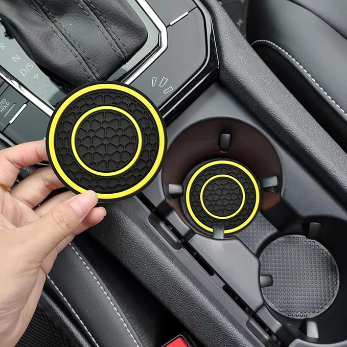 Car Cup Coaster Universal Automotive Waterproof Non-Slip Cup Holders Sift-Proof Spill Holder Car Interior Accessories 2 Pack Black & Yellow