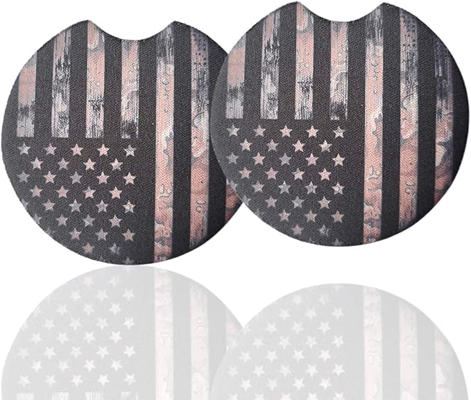 Moly Magnolia Car Coasters for Drinks Absorbent, 2 Pack Cute Car Coasters for Women, Car Cup Holder Coasters for Your Car with Fingertip Grip, Auto Accessories for Women & Lady (Flag)
